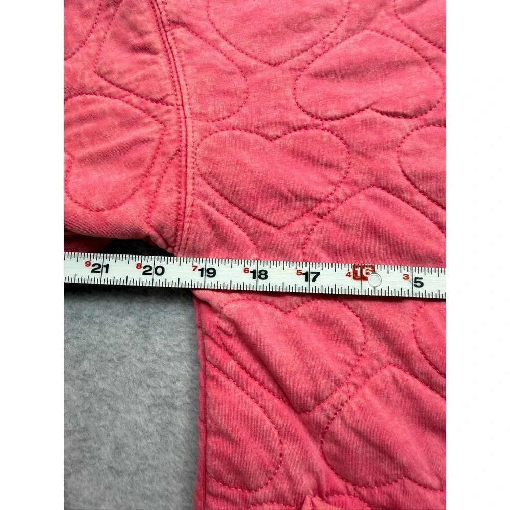 Lucky Brand Girls Pink Quilted Heart Full Zip Hoodie Jacket Clover Charm Size L